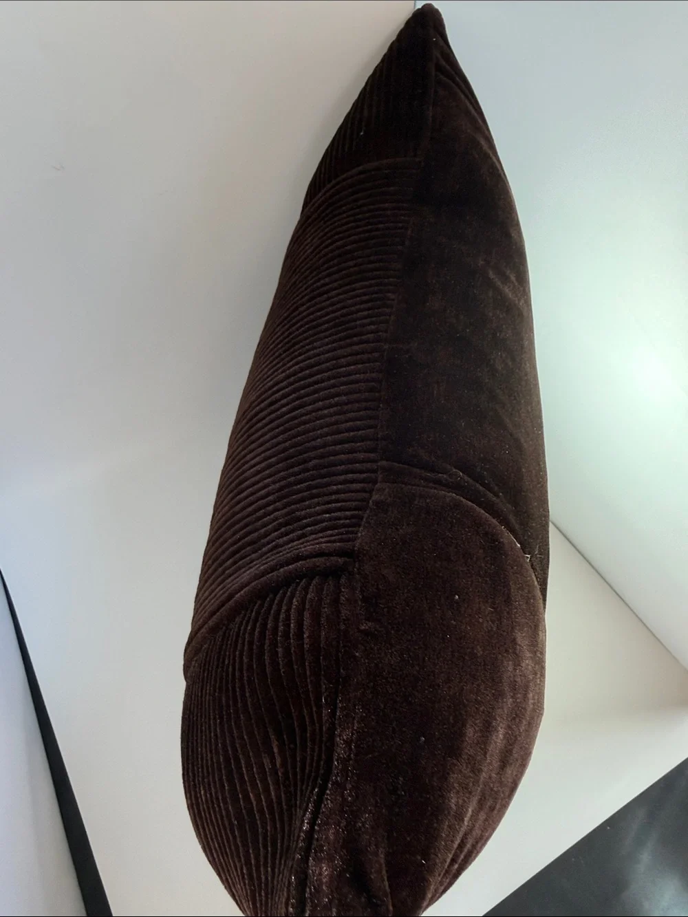 Ribbed Velvet Lumbar Pillow with down insert in Chocolate Brown